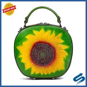 Vintage Leather Crossbody Bag Sunflower Embossed Small Handbag Daily Outings
